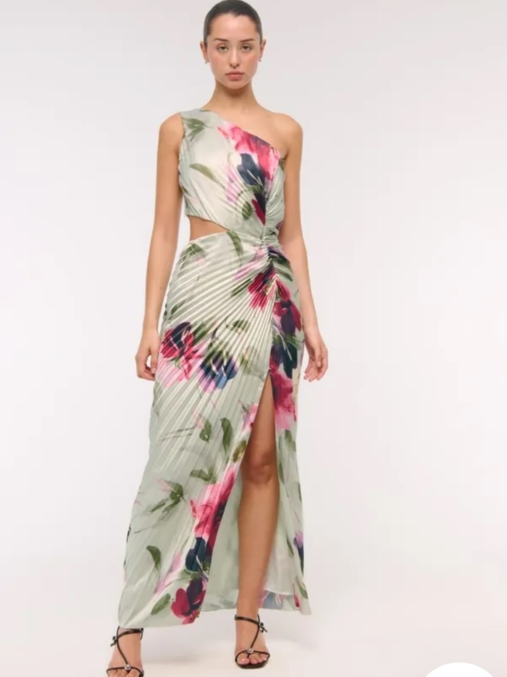 Abercrombie & Fitch One-Shoulder Floral Maxi Dress in Sage, Pink and Navy - Picture 2 of 6